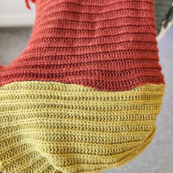 Color Block Knit Circle Scarf Fringe Red Yellow Blue Winter Fall Boho Cozycore - Picture 3 of 7